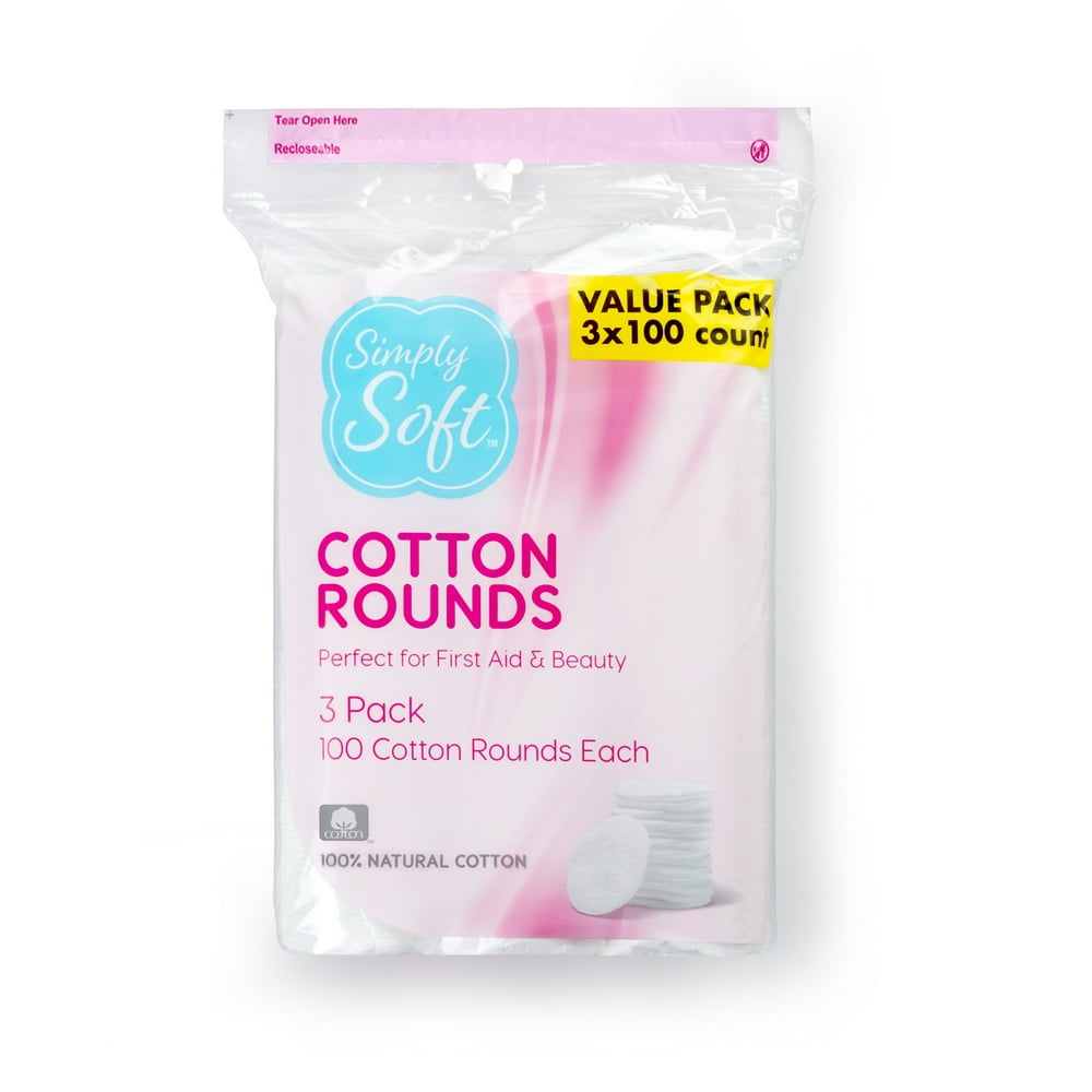 Simply Soft Cotton Rounds, 100 Natural, Lint Free Cotton Pads, 300