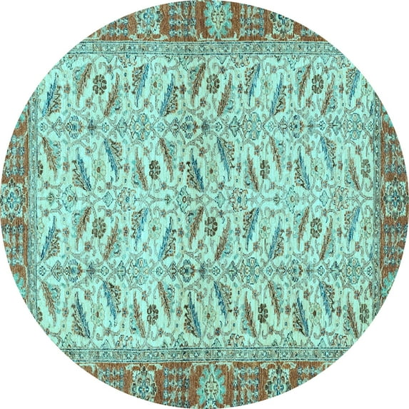 Ahgly Company Indoor Round Oriental Light Blue Traditional Area Rugs, 7' Round