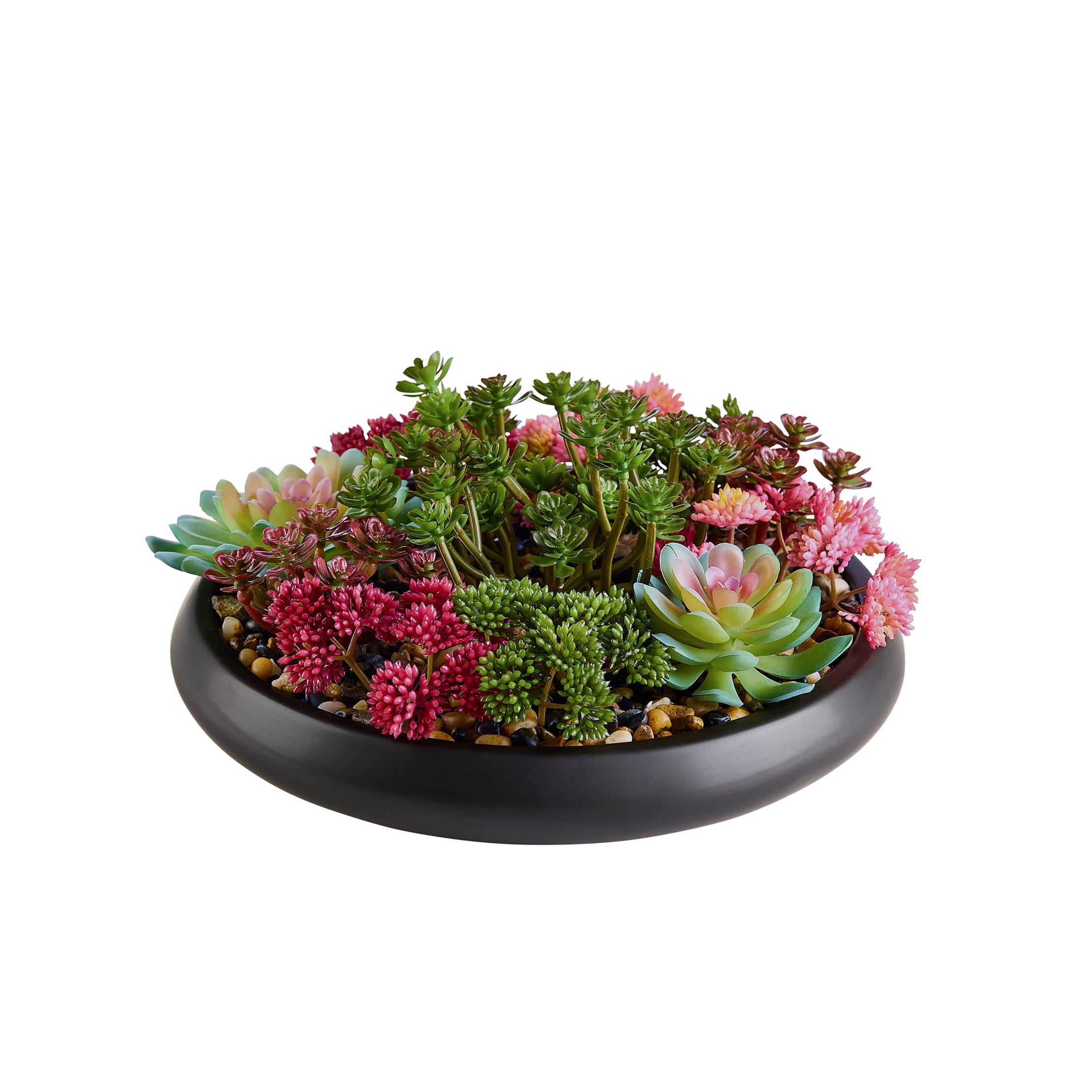 Better Homes & Gardens Artificial Mixed Succulent in Black Round Ceramic Bowl, 9"