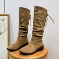 thumbnail image 6 of Knee High Boots for Women Low Heel Stretchy Fuax Suede Round Toe Side Zipped Winter Boot (Khaki 39), 6 of 8