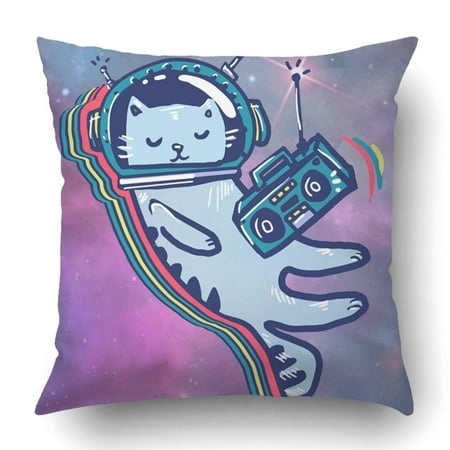 ARTJIA Cat in space Astronaut Flying in space listen to music Pillowcase Throw Pillow Cover Case 20x20