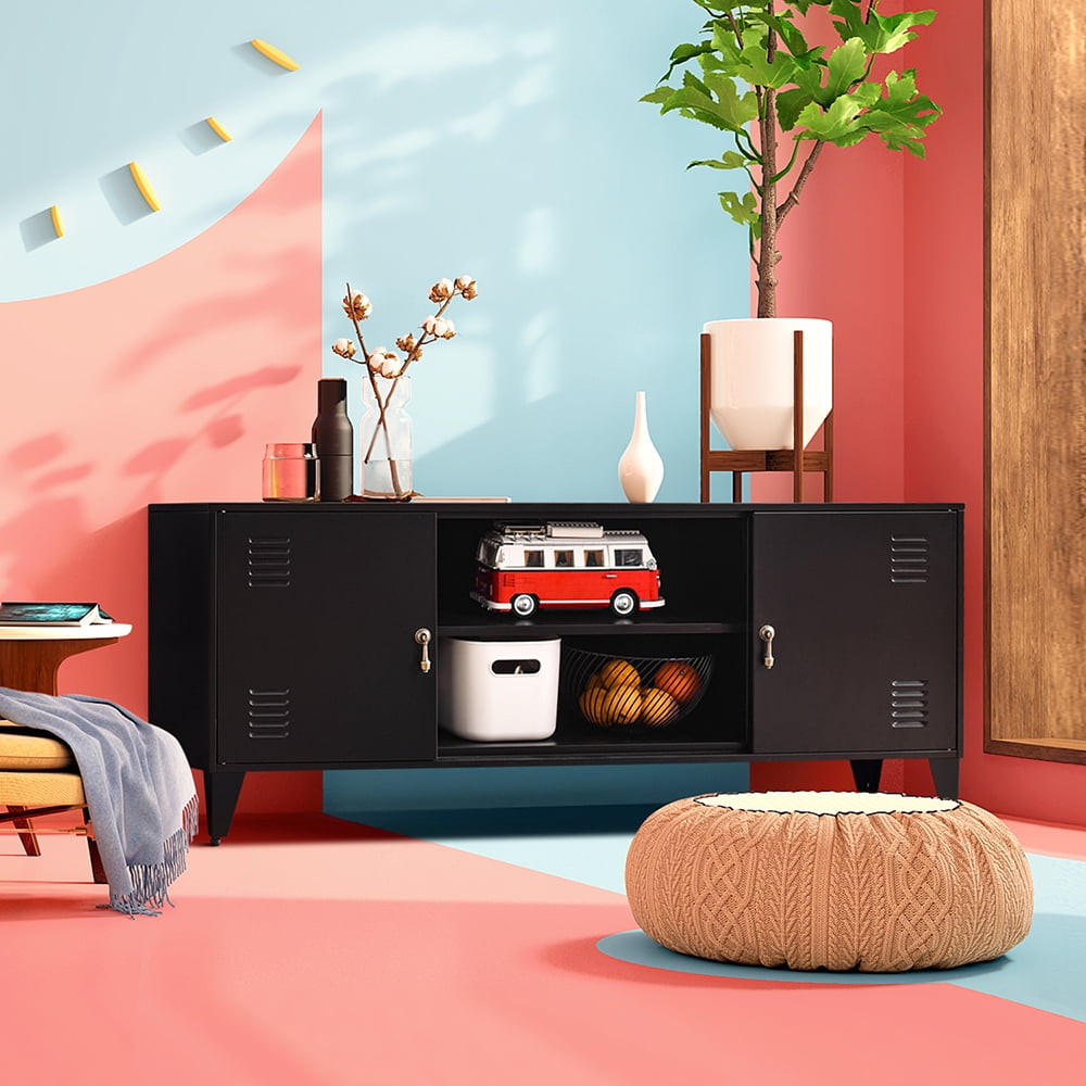 Private Jungle Modern TV Media Storage Stand with 2-Door for TVs Up to 55"-Black Private Jungle Modern TV Media Storage Stand with 2-Door for TVs Up to 55"-Black