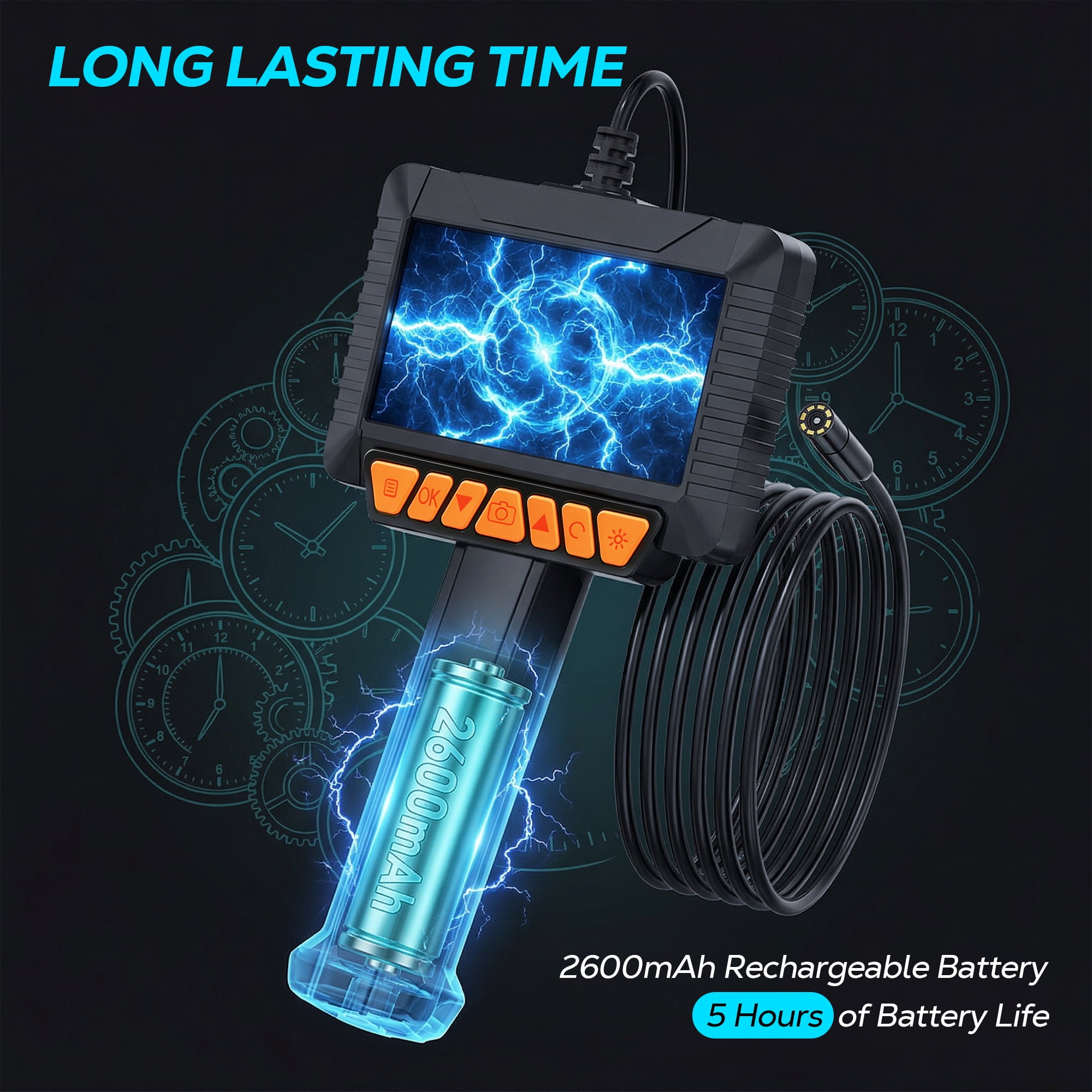 FLORAY 4.3" Borescope Inspection Camera with Light, 1080P HD Endoscope Snake Camera, 16.5 ft Semi-Rigid Cable, IP67 Waterproof, 2600mAh Rechargeable Battery, Photo Capture Function
