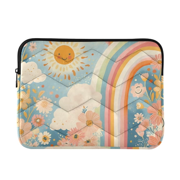 FORMRS 13"-13.3" Laptop Sleeve Protective Case Soft Carrying Quilted Computer Bag Cover, Beige Rainbow Clouds