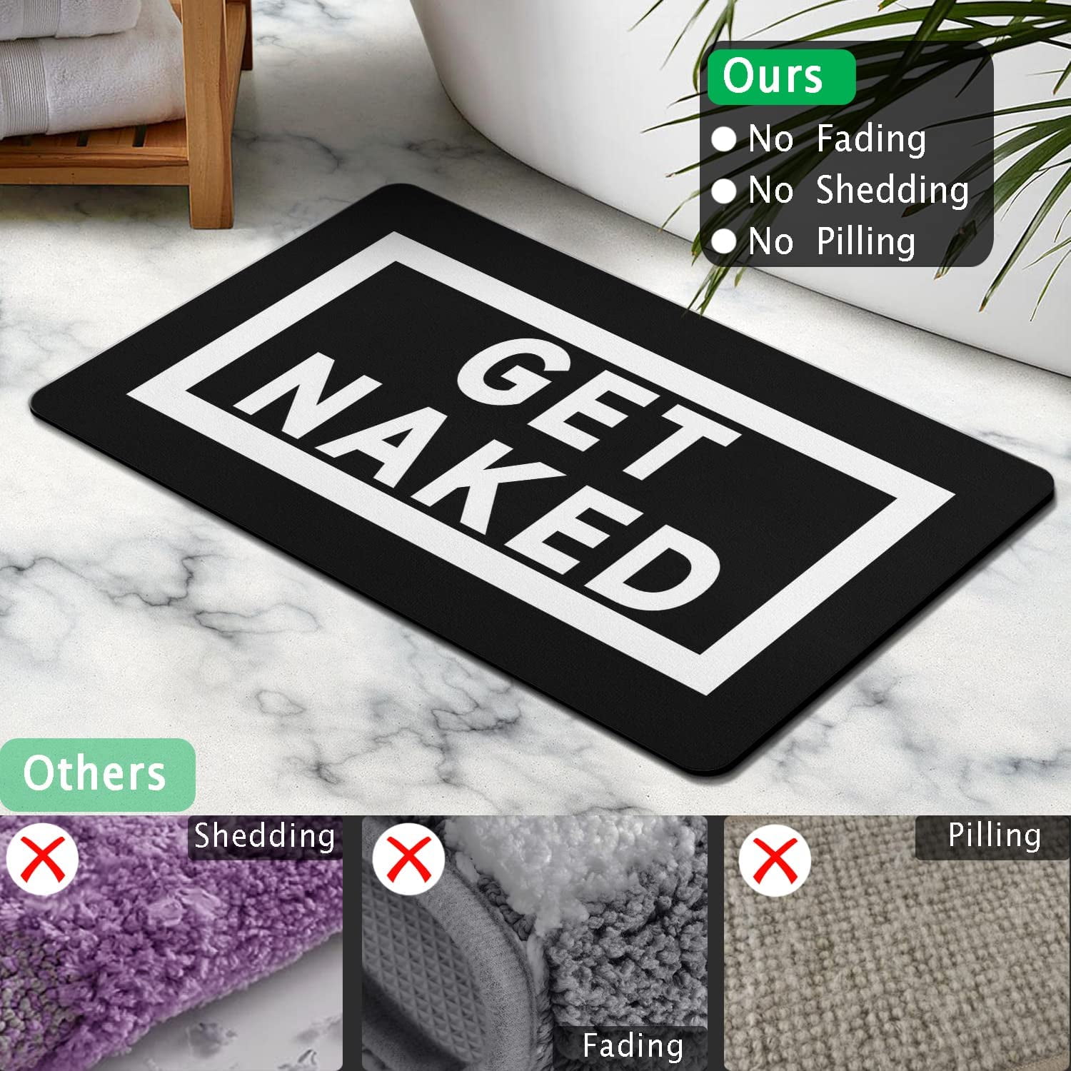Black Bath Mat 20"x32" Non Slip Quick Dry Super Water Absorbent Floor Mat Rubber Backed Black and White Washable Thin Bathroom Rugs Fit Under Door