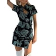 thumbnail image 3 of Liacowi Women Summer Cheongsam Dragon Printed Stand Collar Short Slit Dress, 3 of 10