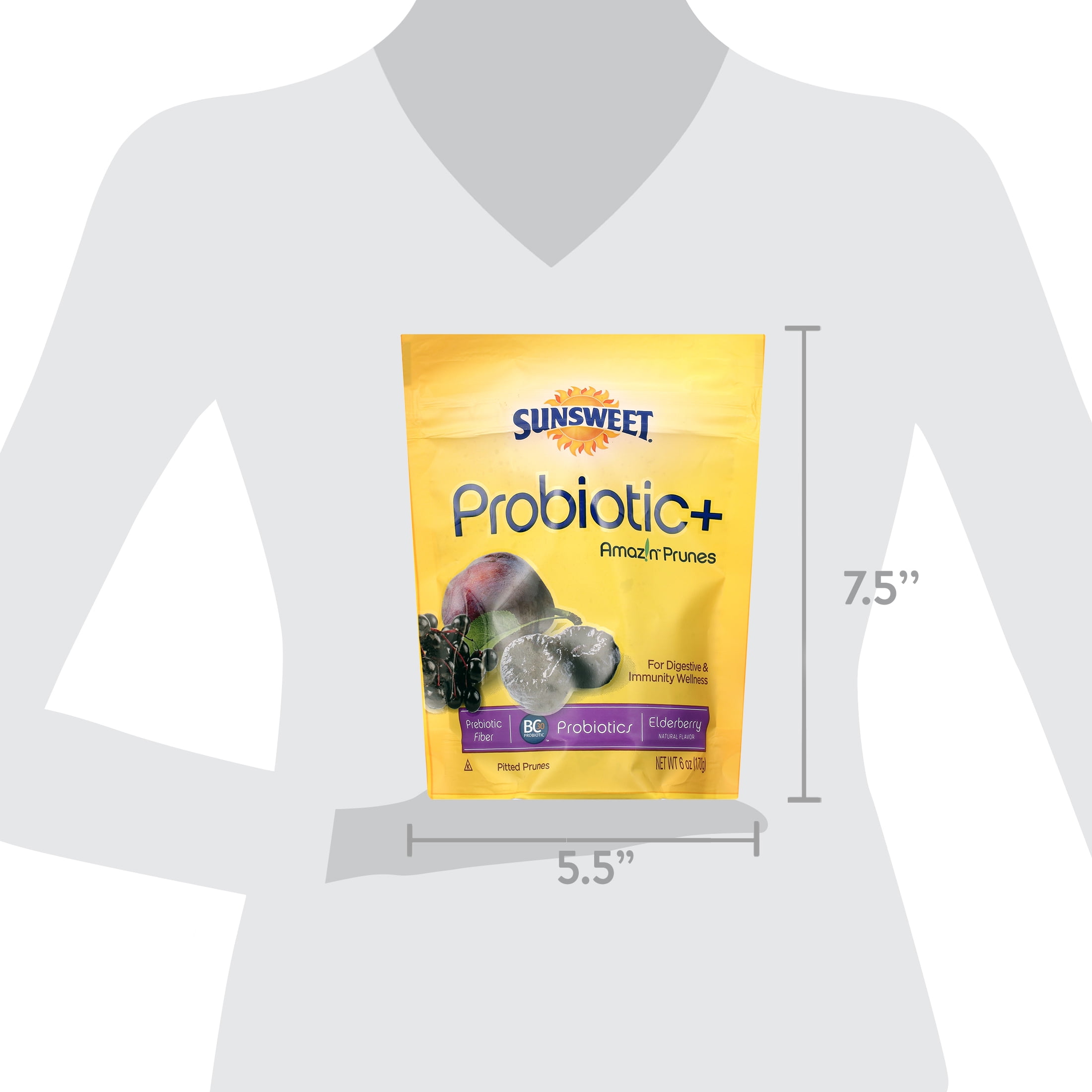 (4 pack) Sunsweet Probiotic+, Amazin Prunes, Elderberry Natural Flavor, Pouch Bag 6oz