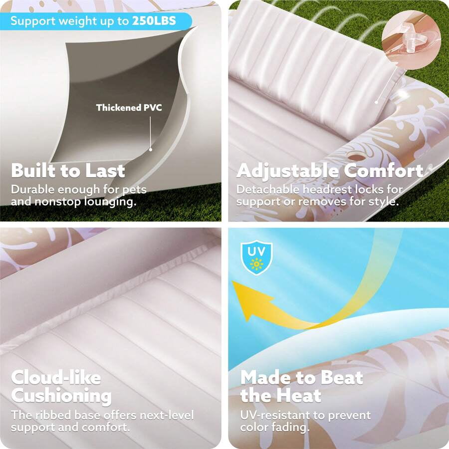 70" X 46" Swimming Pool Floating Tanning Pool Hammock Lounger, Water Inflatable Float Bed Inflatable Tanning Pool Lounger Float Large Suntan Tub Pool Floats Sun Tan Tub Ice Bath Tub Tanning Bed Blow