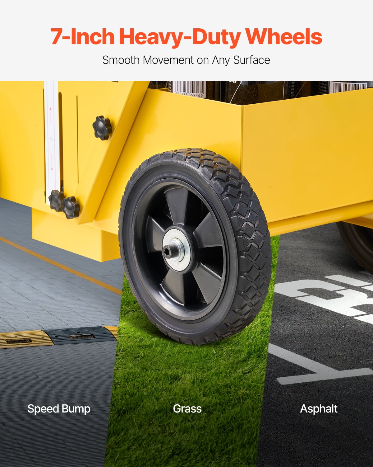 VEVOR Striping Line Marking Machine, 24 x 13 x 35.4 inch, 4-Wheel, Heavy Duty Striping Line Machine with 2-4 inch Adjustable Width, Make Clear Edge Line for Roads, Parking Lots, Sports Field, Yellow