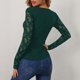 thumbnail image 5 of MHFRRA Camiseta de Manga Larga Ajustada para Mujer con Cuello En V, Diseño de Panel de Encaje, Elegante Ribete Floral, Top Elegante y Cómodo. Verde, 5 of 5