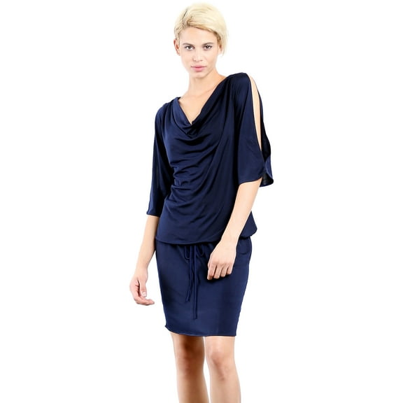 Evanese Women's Sexy Cowlneck Day Work Weekend Cocktail Dress with Slit-Sleeves