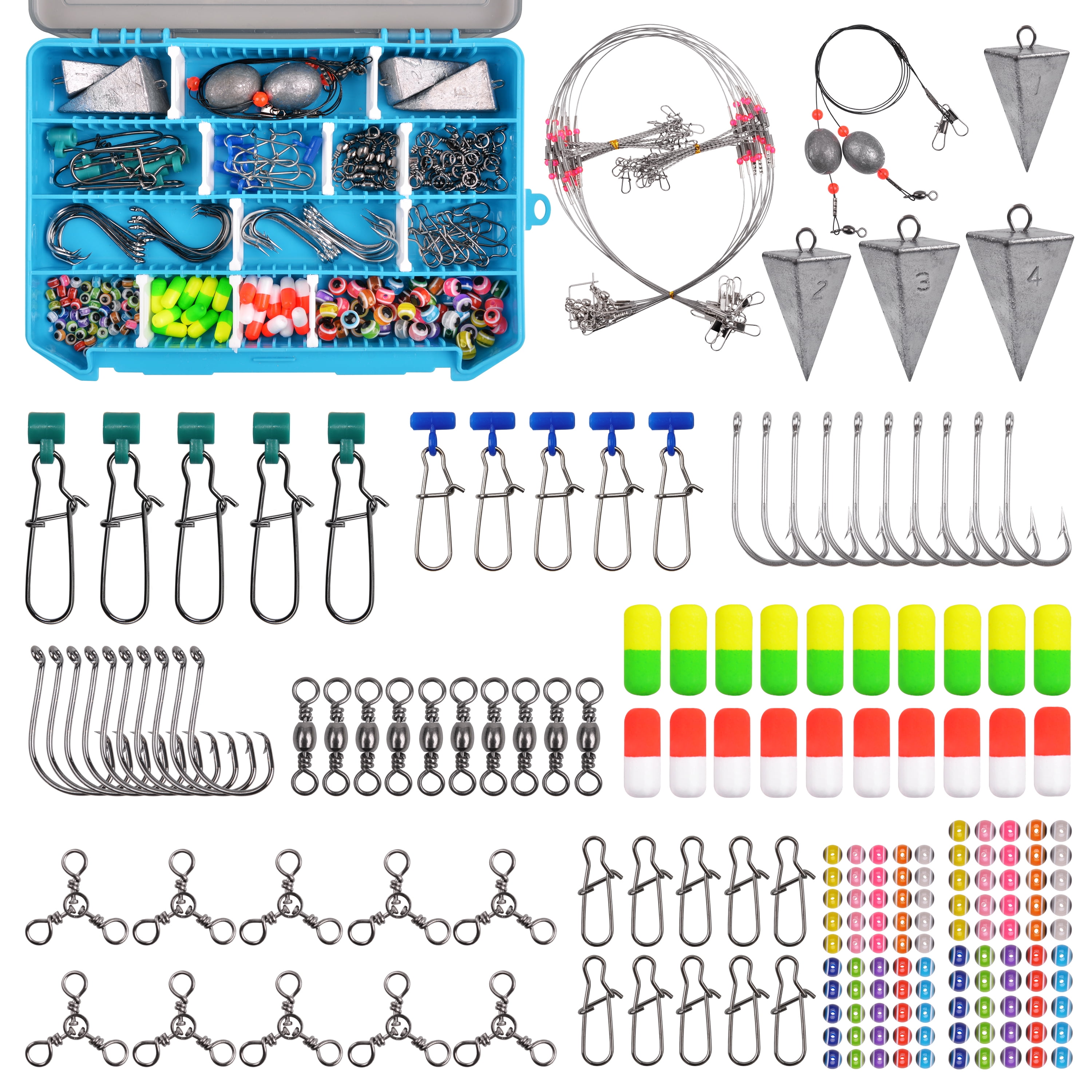  Fishing Accessories Kit Fishing Tackle Box with Tackle  Included, Fishing Hooks, Fishing Weights Sinkers, Fishing Swivels Snaps,  Beads, Fishing Gear Set Equipment for Bass Trout Fishing Gifts for Men 