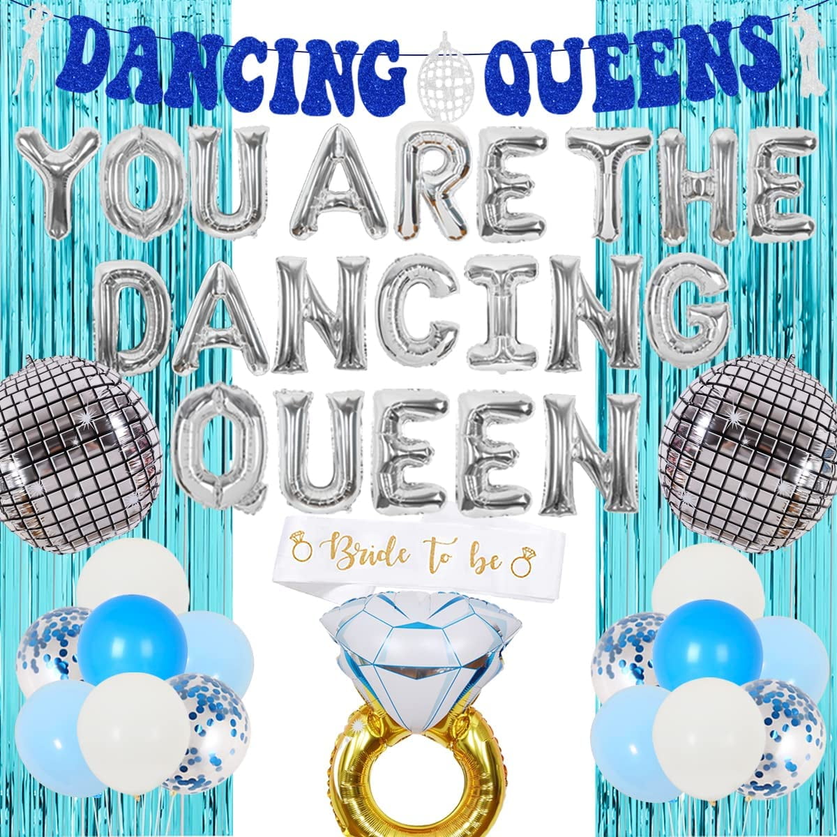 HOMEZZO Dancing Queen Party Backdrop Decoration - Mamma Mia Disco Theme  Party, Light Blue Sparkly Tinsel Foil Curtain Photo Booth for Birthday Baby