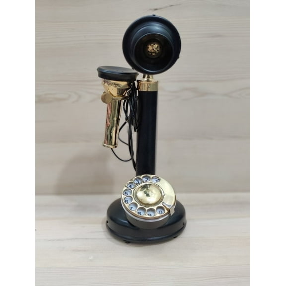 Telephone - Black Brass Old Style Candlestick Telephone - Antique Reproduction Working Landline Rotary dial - Vintage Collectible Home Décor