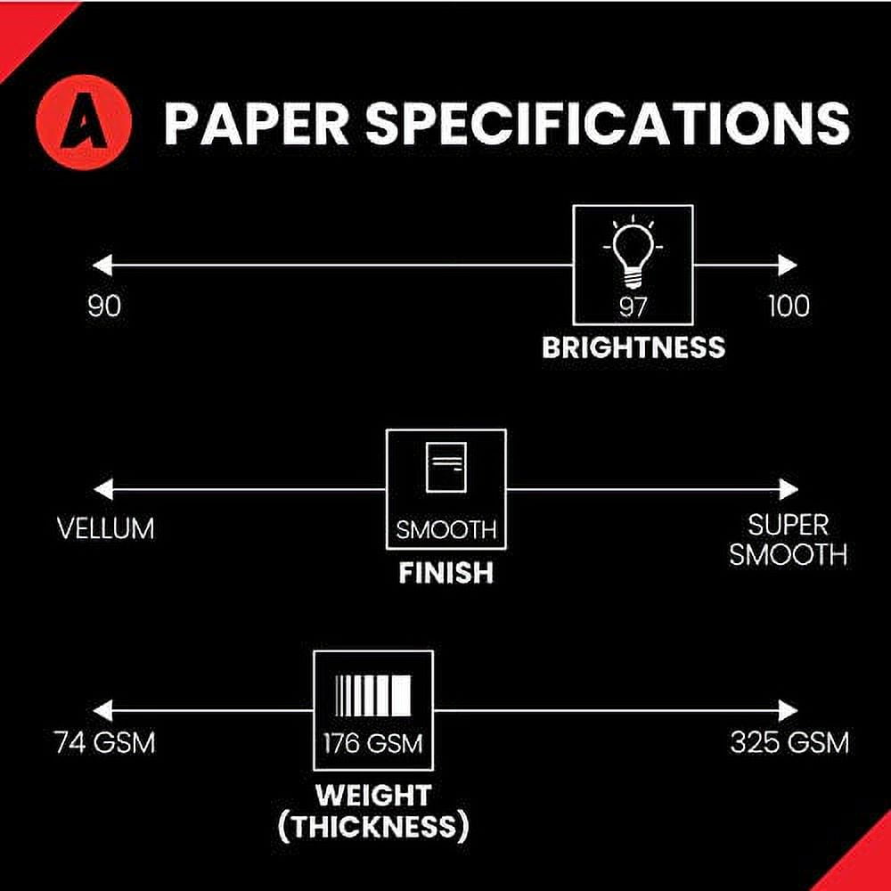 accent opaque thick cardstock paper, white paper, 65lb cover, 176 gsm, letter size, 8.5 x 11 paper, 97 bright, 1 ream / 250 sheets, smooth, heavy card stock (188560r)