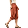 thumbnail image 4 of Karymi Workout Shorts Women Capri Jogger Pants, Elastic High Waist Baggy Cropped Harem Pants, Boho Casual Trousers With Side Pockets, 4 of 8