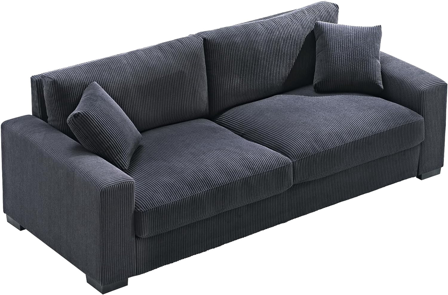 Us Pride Furniture Contemporary Corduroy Spacious Standard Sofa with Pillows, Black