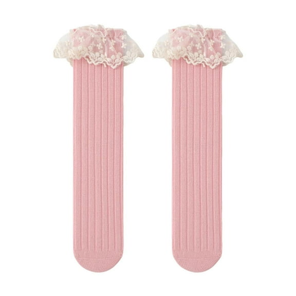 Tao Tao Lolita Socks For Girls Lovely&Cute Lace Ruffle Knee High Socks Clothing Accessories Soft Girl Princess Socks Solid Color Socks Pink Free Size