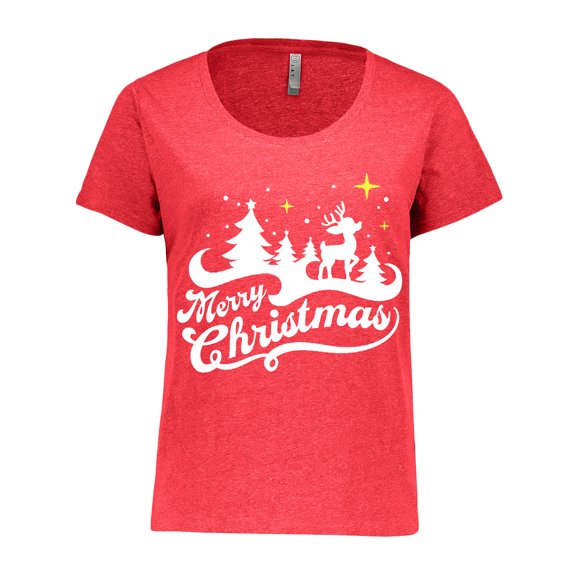 Inktastic Merry Christmas Reindeer and Stars Women's Plus Size T-Shirt