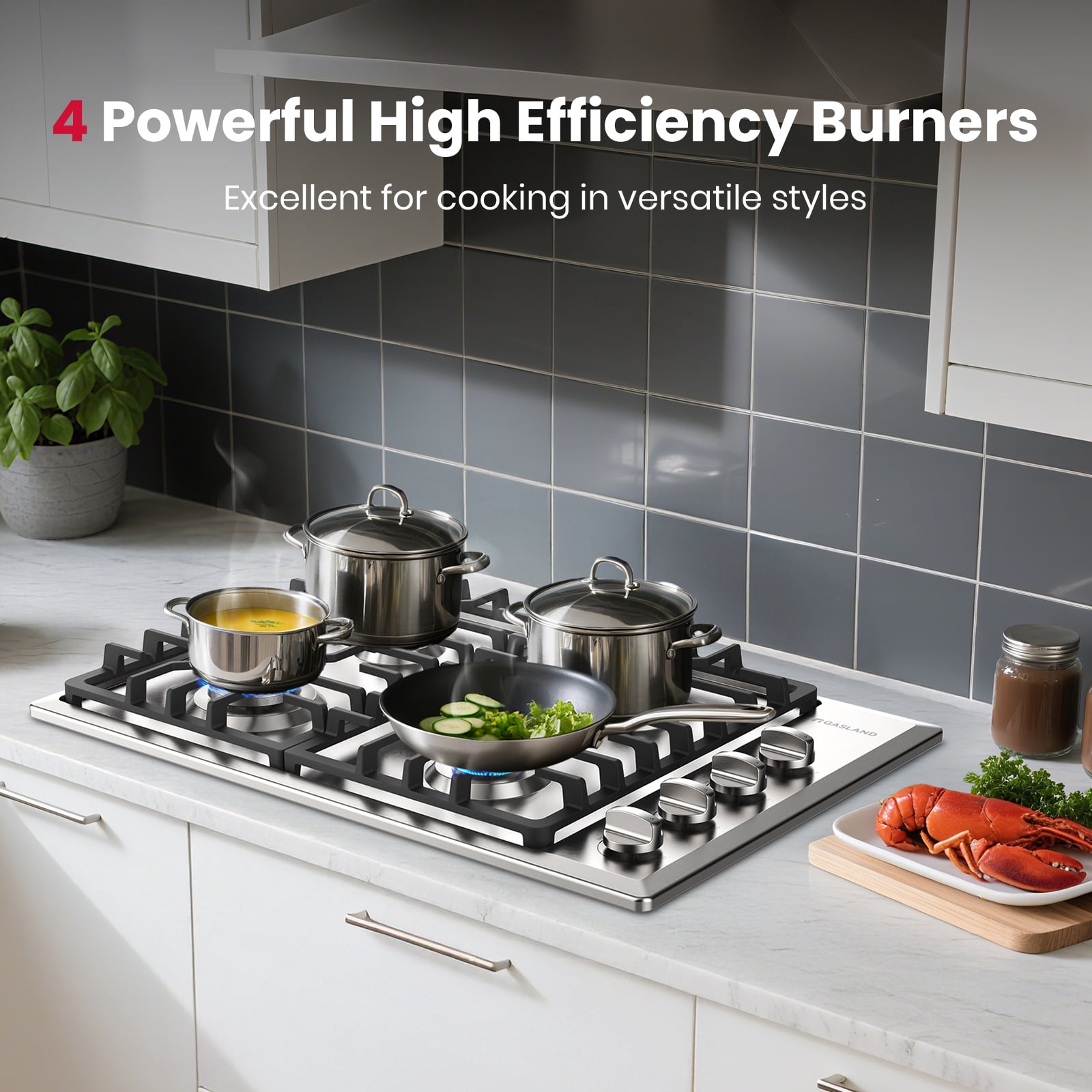 GASLAND 30 Inch Built-in Gas Cooktop, 4 Sealed SABAF Burners, Stainless Steel Dual Fuel Stovetop with Flame-Out Protection, CSA Certified (GH2304SS)