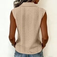 thumbnail image 3 of Cami Tops for Women with Built in Bra Women's Sleeveless Eyelet Embroidery Blouse Lapel Collar Button Shirt Dressy Casual Tank Tops Lightweight Breathable Daily Wear Khaki L, 3 of 5