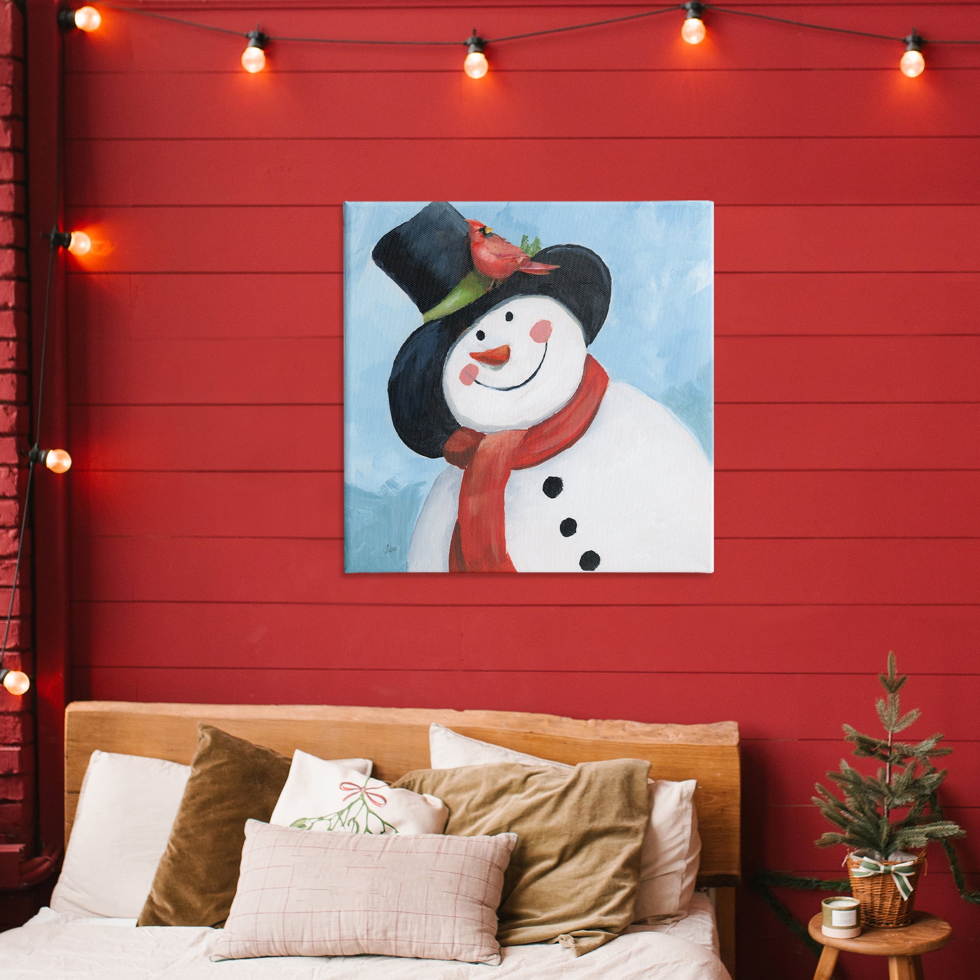 Stupell Industries Cheerful Snowman with Cardinal Canvas Wall Art, design by Nan