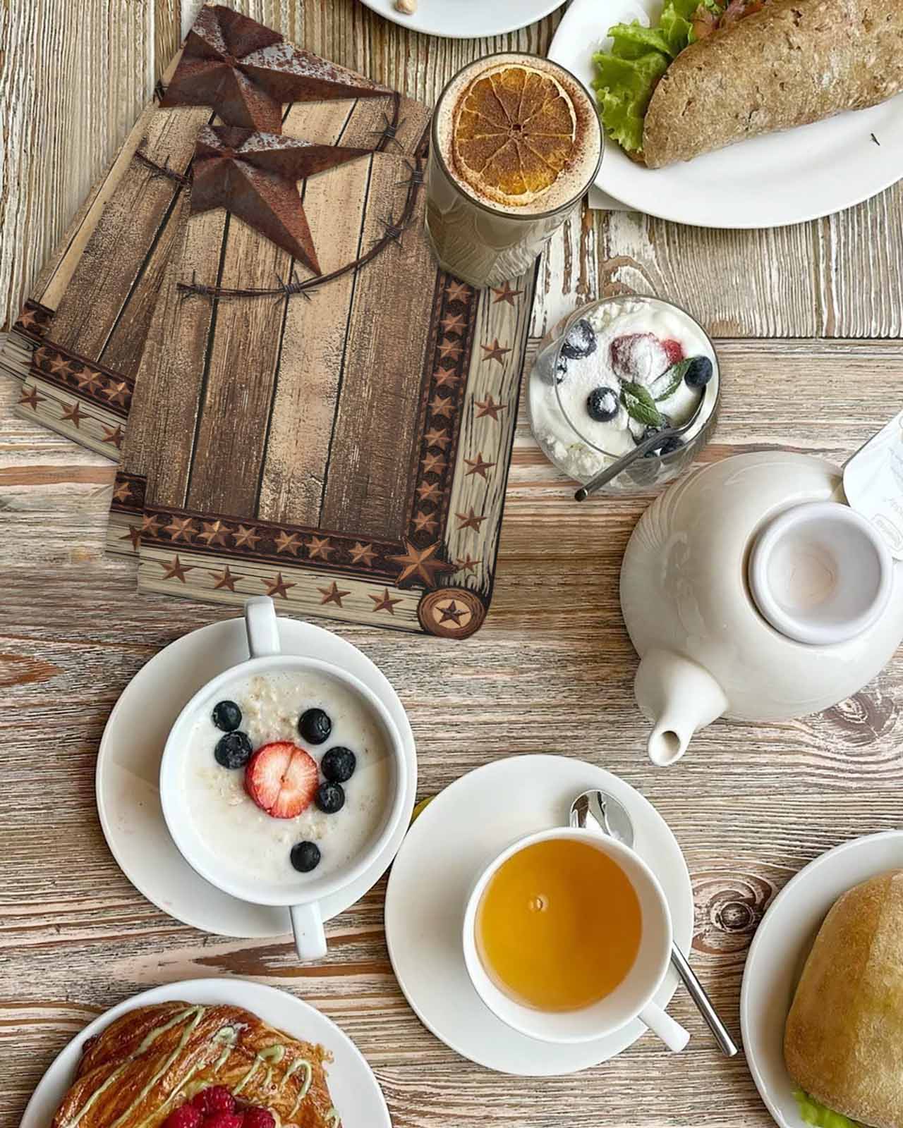 Western Farmhouse Kitchen Dish Towels for Drying Dishes Set of 2, Rustic Country Texas Star Retro Waffle Weave Microfiber Terry Hand Tea Bathroom Towels Quick Dry & Absorbent Towel 15.7x23.6