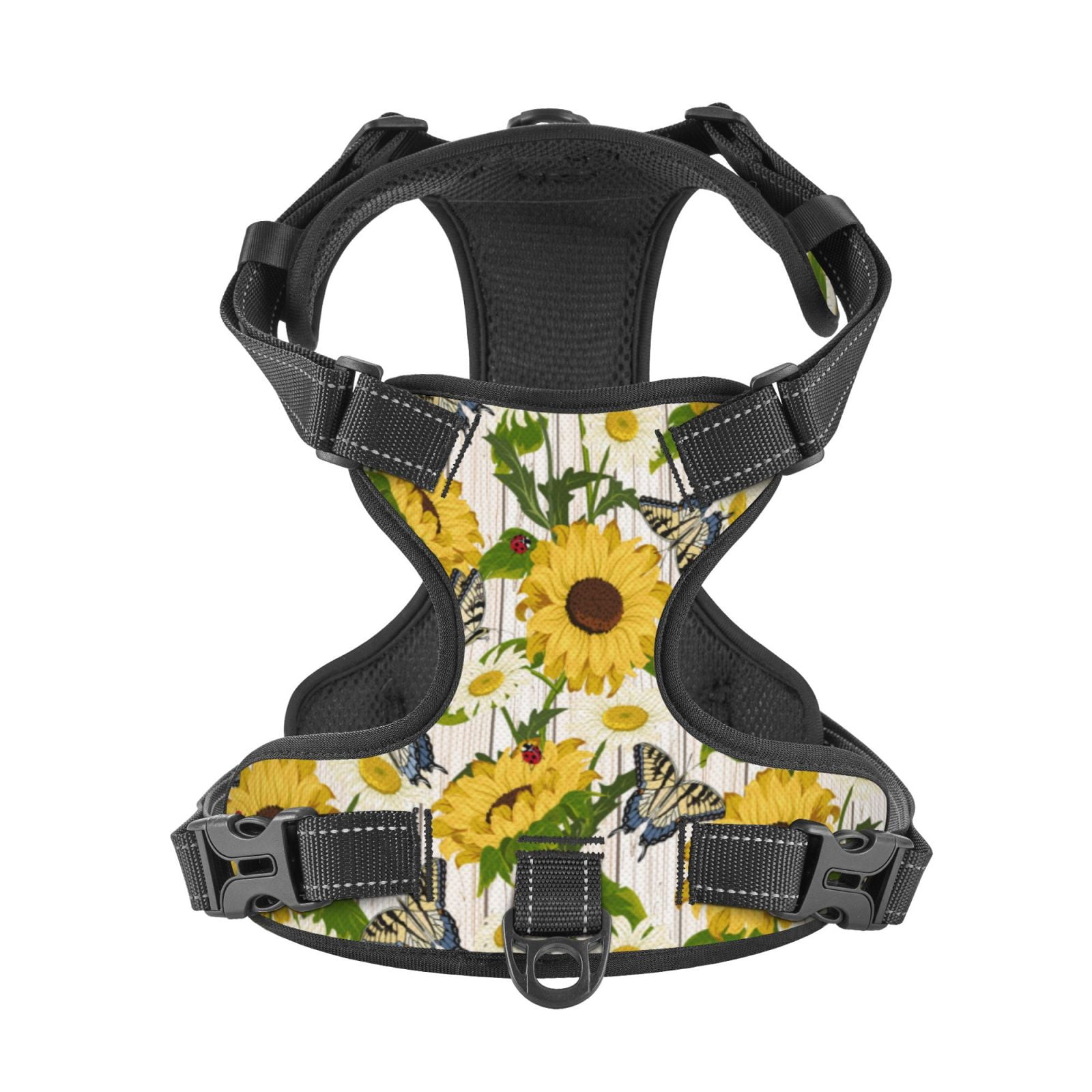 Picia Sunflowers And Butterflies No-Pull Dog Harness Reflective Front Clip Vest with Handle,Step-in Air Dog Harness,Adjustable 2 Metal Rings 4 Buckles,Easy to Put on & Take Off X-Large