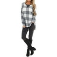 thumbnail image 4 of Women Checkered Crew Neck Long Sleeve Side Split Colorblock Top, 4 of 7