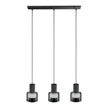 Molineros - 3-Light Linear Pendant -Black Finish - White Interior with Clear Outer Glass Shades