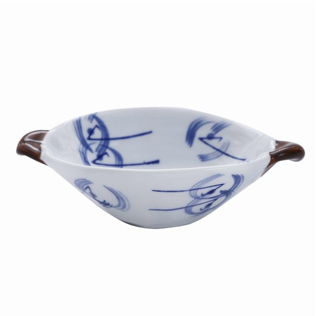 Heat-Resistant Ceramic Serving Bowl with Handles - Dishwasher Safe, Stylish Blue and White Windmill Design for Snacks, Salads, Fruits, Condiments - Versatile Tableware for Daily Meals & Special