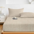 thumbnail image 6 of Twin XL Size Fitted Sheet Set - Cream 2 Piece Bedding Sets 16" Deep Pocket Fitted Sheet with 1 Pillowcases, Farmhouse Burlap Solid Beige Color Modern Linen Texture Brushed Microfiber Bed Sheets, 6 of 9