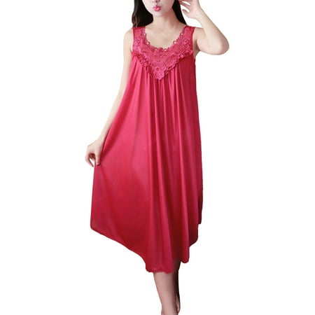 

Women s Lingerie Sleep & Lounge Casual Solid Dress Sleeveless Round Neck Lace Splice Dress Pullover Loose Dress Sleepwear Women