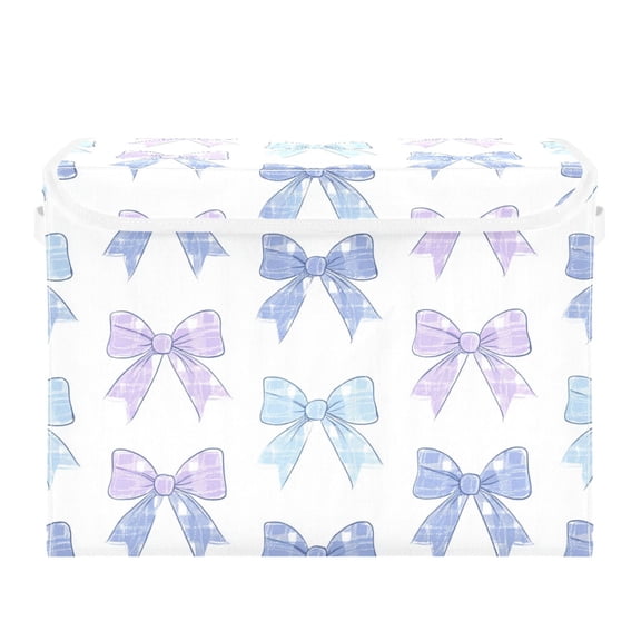 Bows in Blue and Purple Foldable Storage Bin with Lid and Handle Collapsible Storage Box 16.5 x 12.6 x 11.8 inches