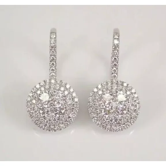 2Ct Cubic Zirconia Round Drop & Dangle Earrings | 18K White Gold Plated Sterling Silver | Elegant Sparkling Jewelry for Women