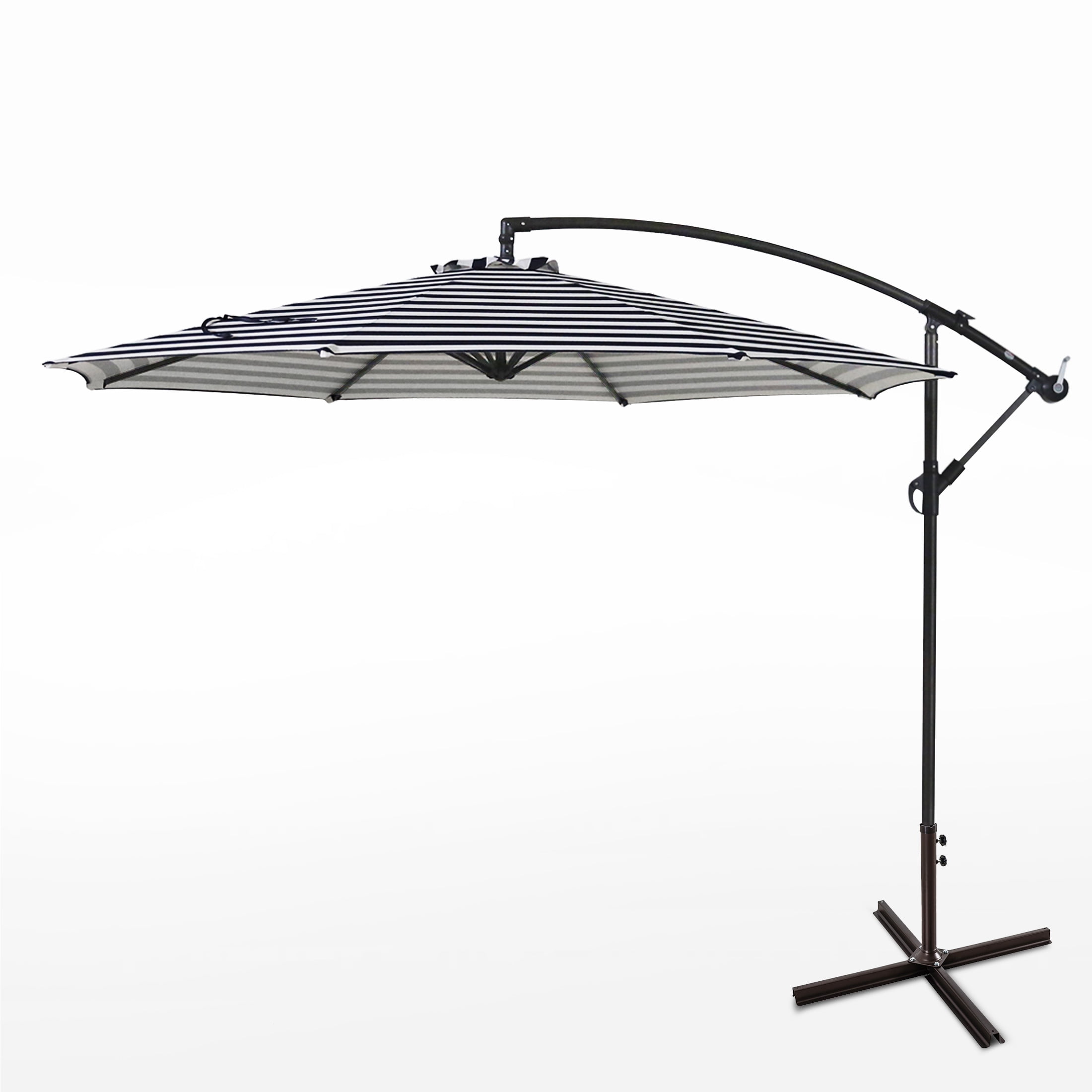 WestinTrends Julia 10 Ft Cantilever Umbrella Outdoor Patio Shade Market Hanging Offset Umbrella with Infinite Tilt and Easy Open Crank Lift, Black/White Stripe
