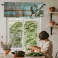 thumbnail image 6 of Daisy Flower Rod Pocket Curtain Valance, Vintage Horseshoes Farmhouse Wooden Grain Teal Farmhouse Window Valance for Living Room, Bedroom, Kitchen 54"W x 18"L, 6 of 9