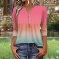 thumbnail image 2 of Staron Women's Casual Button-Down Ombre V-Neck 3/4 Sleeve Blouse Loose Fit Tunic Top, Hot Pink XXL, 2 of 5