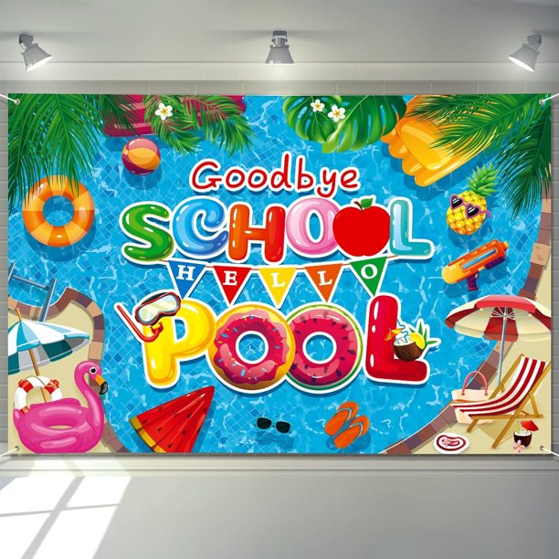 Banner de fin de curso de 182,88 x 122,9 cm. Telón de fondo para fotografía tropical, despedida de escuela, hola piscina, para interiores, exteriores, jardín, fiestas y decoración del hogar.