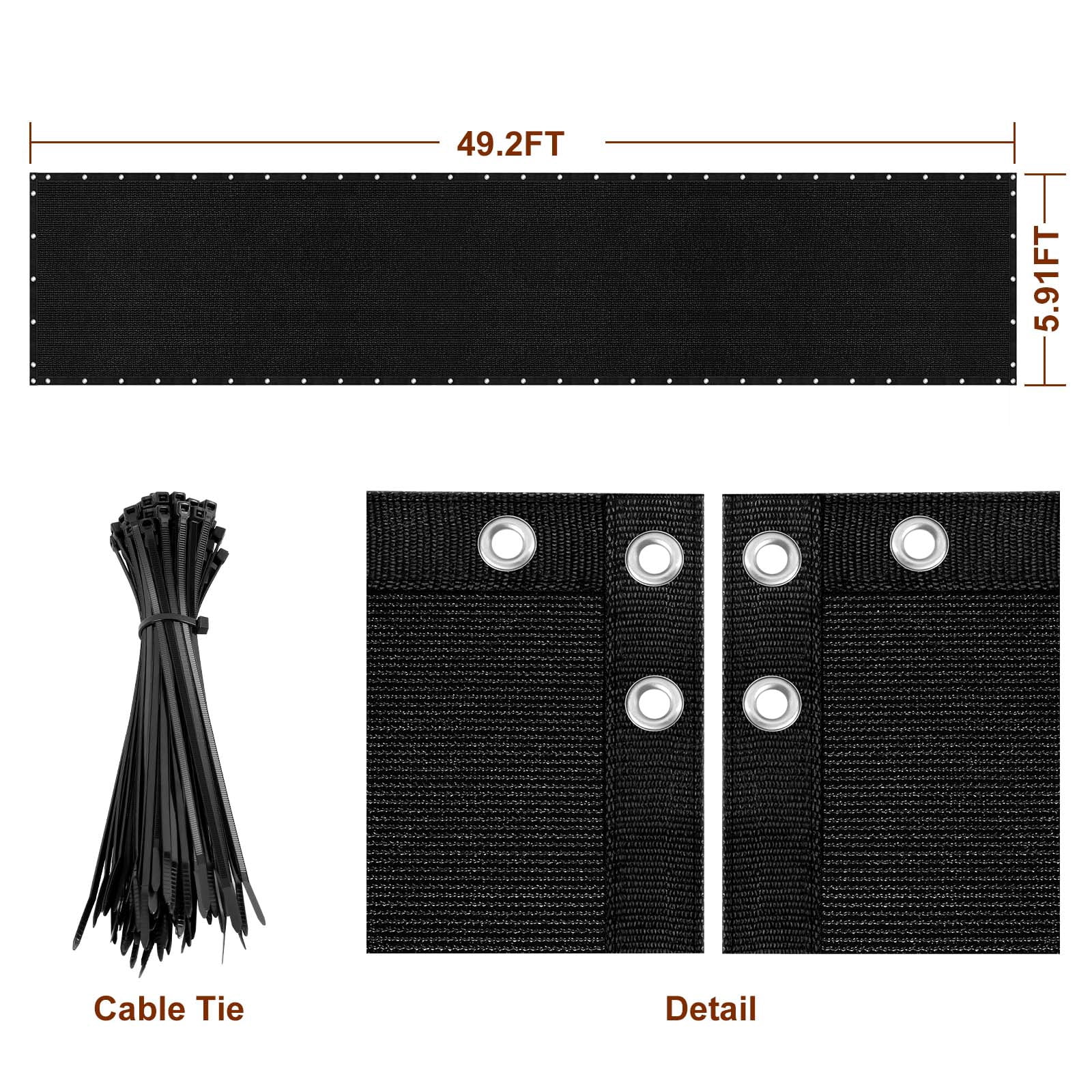 Oumilen 6 X 50 ft Woven Mesh Fence Black Outdoor Garden