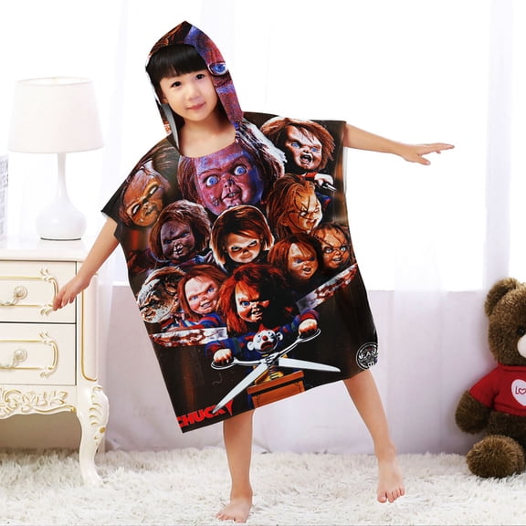 chucky Boys and Girls Hooded Poncho Towels, Soft & Absorbent Microfiber Beach Towel, Swimming Pool Changing Robe Bathrobe Bath Towel