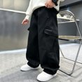 thumbnail image 5 of Rvasteizo Boys School Cargo Pants Fall Winter Elastic Waist Cotton Solid Casual Loose Cutting with Pocket 7 Years, 5 of 5