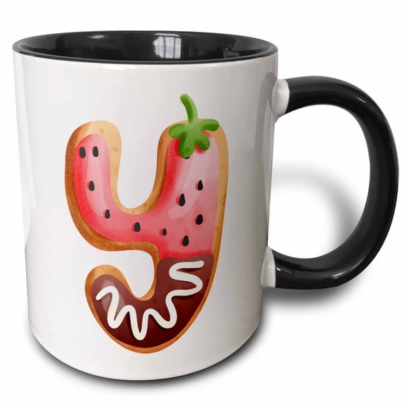 3drose, Strawberry Image of Cookie Monogram Initial Y, 15oz Two-tone Black Mug