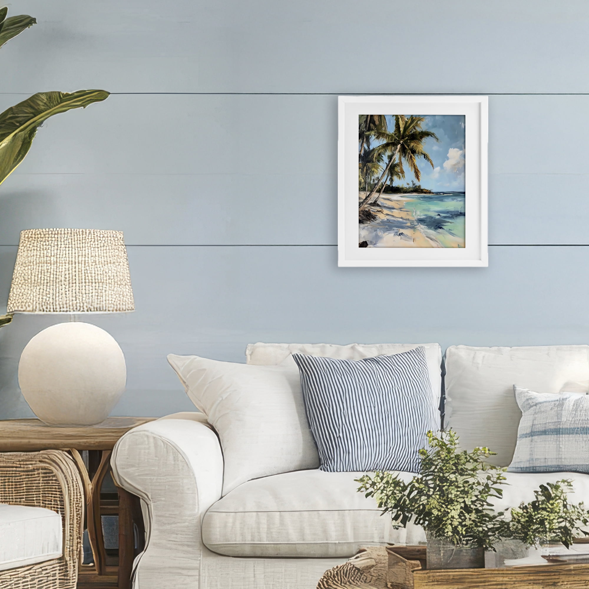 Stupell Industries Tropical Coastline Palm Frond Shadows White Framed Print Under Glass, design by Franklyn Gregory