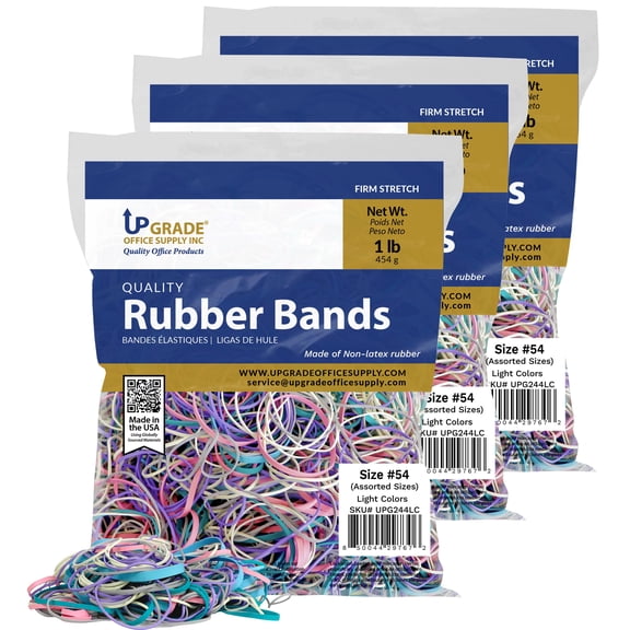 Upgrade UPG244LCPK3 Rubber Bands, Assorted Sizes & Light Colors, 1 lb, 3-Pack, USA