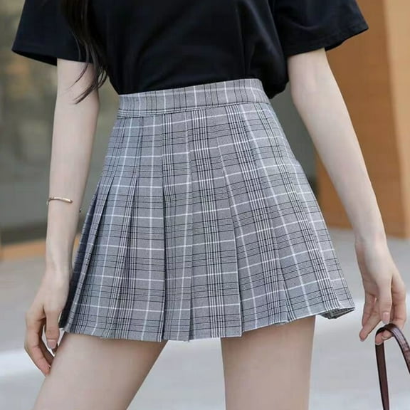 SUYIDA Women's Athletic Skorts Plaid Print Mini Skorts Trendy Summer Slim Waist Soft Shorts Skirt with Pocket Grey,XS