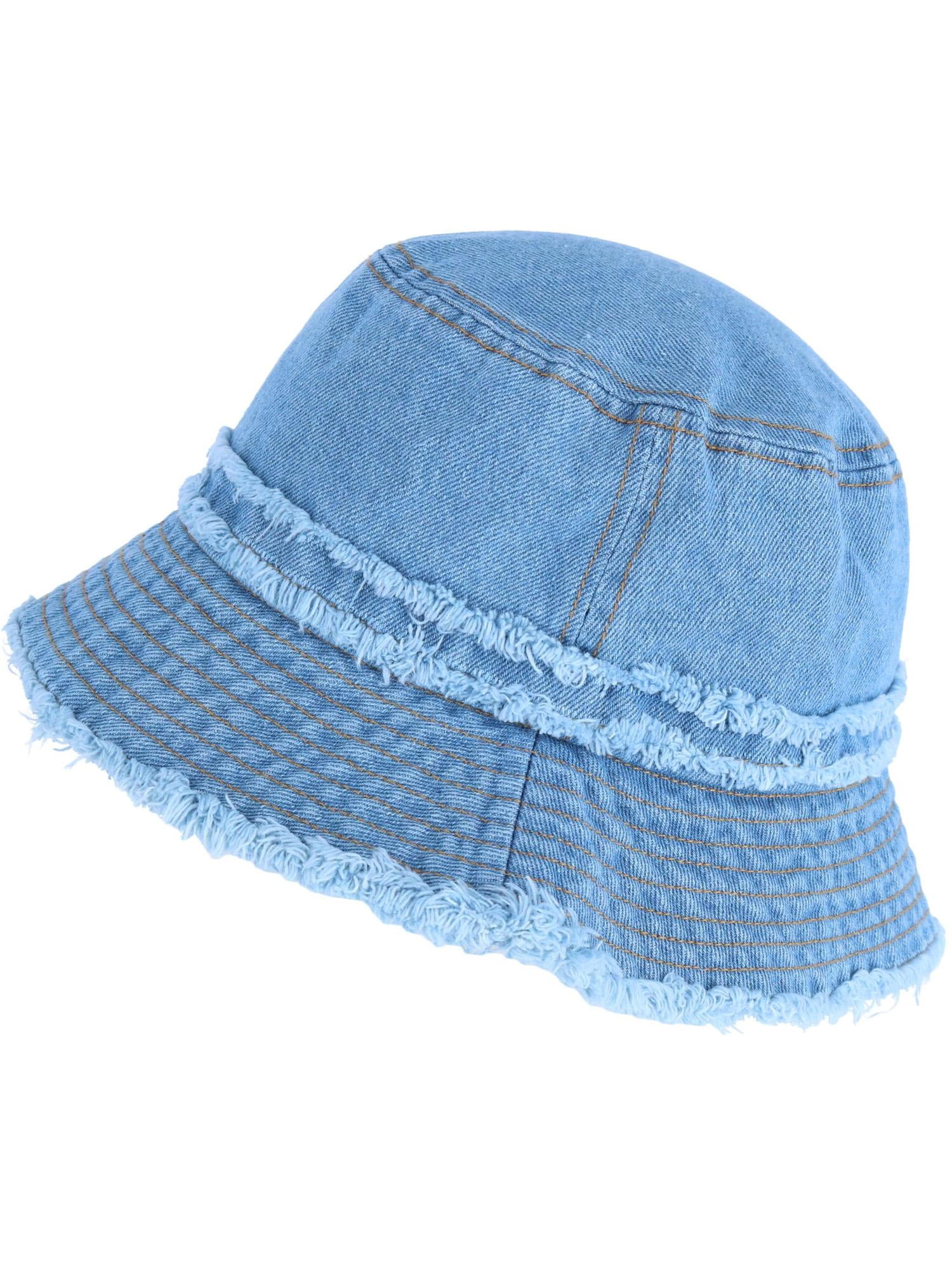 New Womens Solid Color Washed Jeans Bucket Hat Shade Sun Fashion Broken Edges Distressed Denim Bucket Hats Frayed Jean Ripped Hole Fringe  main image 2