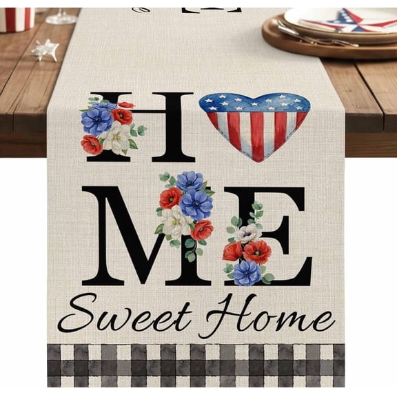 250th Anniversary Table Runner 48 Inches Long, Beige Home Sweet Black Plaid Table Runners Dresser Scarf, Kitchen Dining Tables Decoration for Holiday Party Wedding Home Decor, 13"x48"