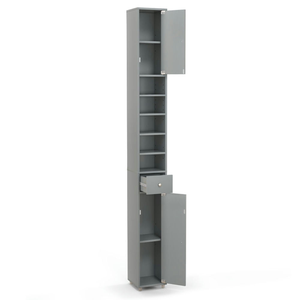 Finihen Bathroom Storage Cabinet, Bathroom Floor Cabinet, Freestanding Slim Bathroom Cabinet with Drawer and Adjustable Shelves, for Bathroom, Living Room, Bedroom, Kitchen, Gray