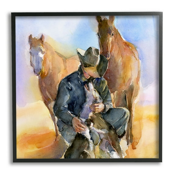 Stupell Industries Cowboy & Animals Watercolor Animals & Insects Painting Black Framed Art Print Wall Art, 12 x 12